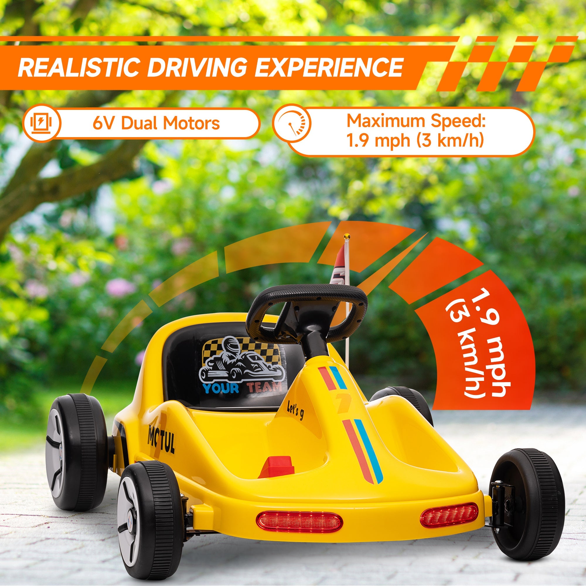 Qaba 6V Electric Go Kart for Aged 3-5 Kids with Music, Light, Horn, Yellow