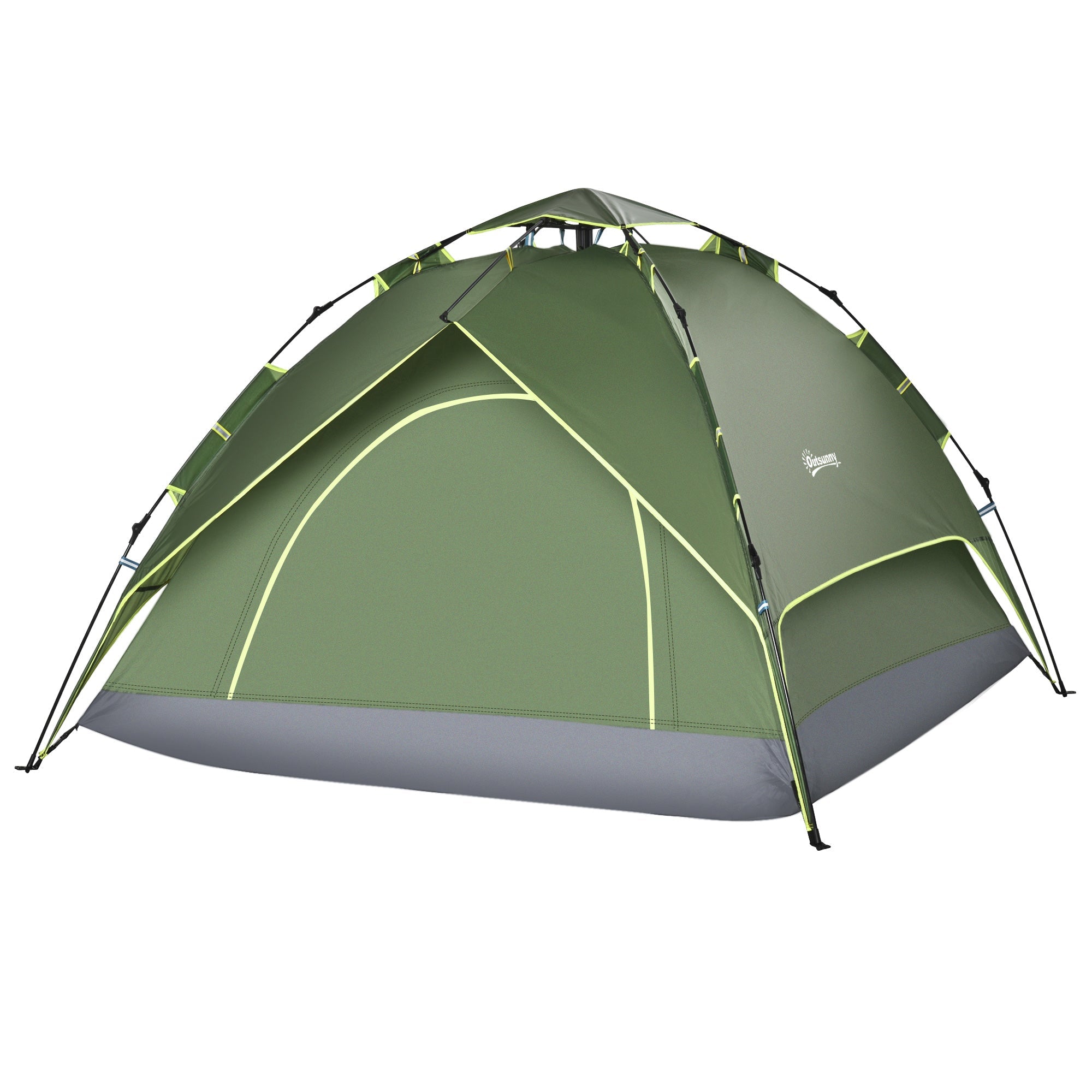 Outsunny Camping Tent, 3 Person Family Tent, 1000mm Waterproof, with Sewn-in Groundsheet and Carry Bag, for Fishing, Dark Green