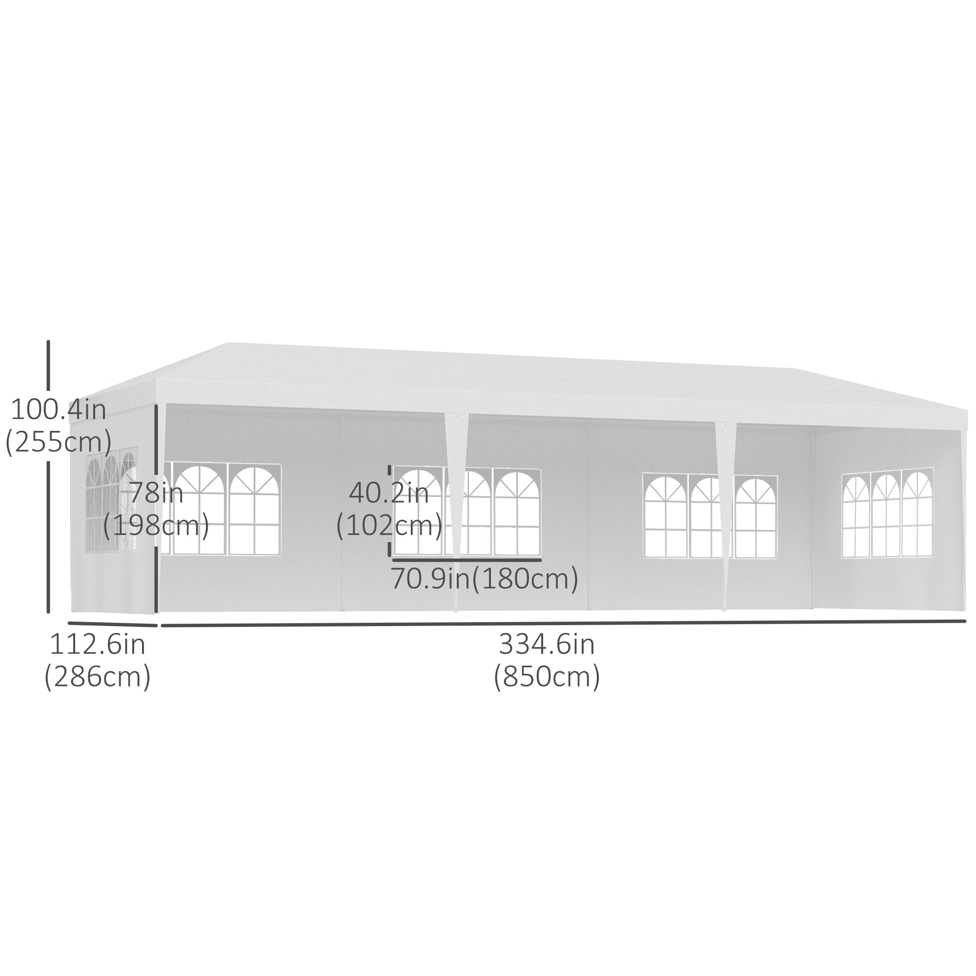Outsunny 10 x 28ft Portable Party Tent, Gazebo Wedding Party Tent for Garden Dining and Outdoor with 5 Removable Sidewalls, White