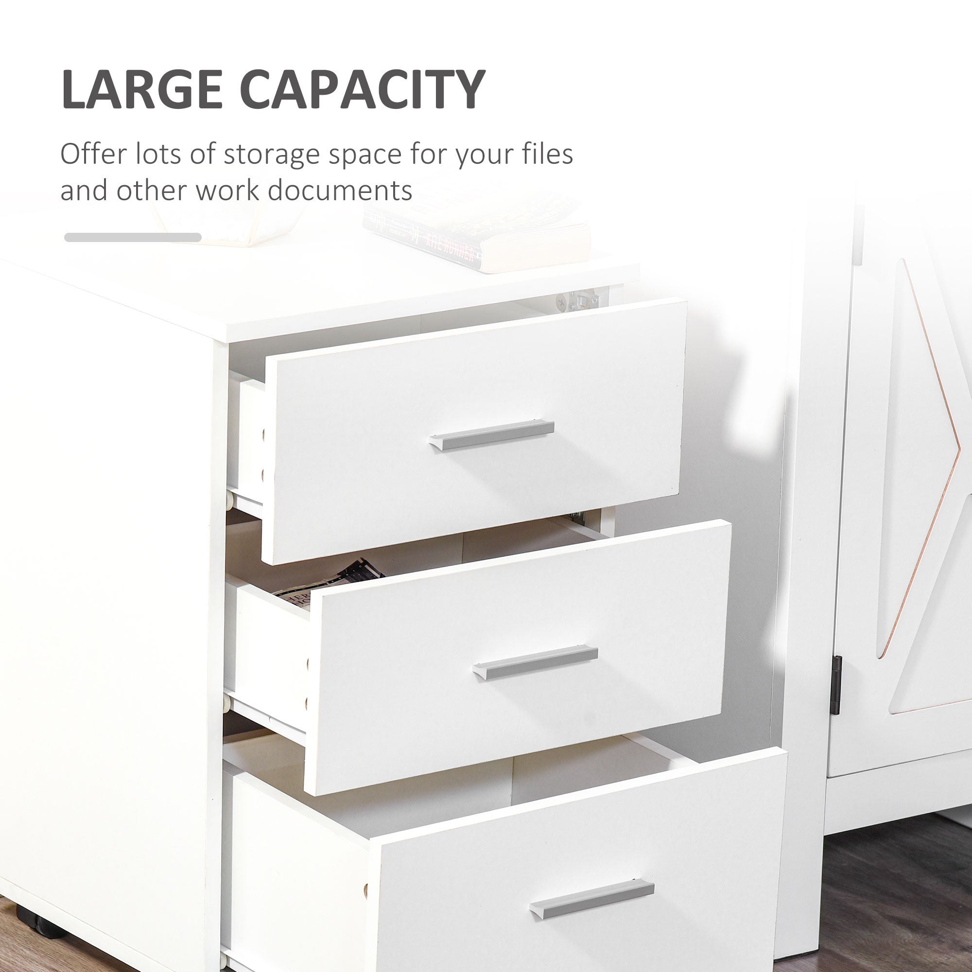Vinsetto 3 Drawer Mobile Filing Cabinet with Lock and Keys Wheels for Home Office Storage Organizer White