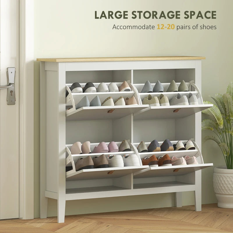 Narrow Shoe Cabinet with 4 Flip Drawers, Adjustable Shelves for Entryway, Holds 12-20 Pairs, White