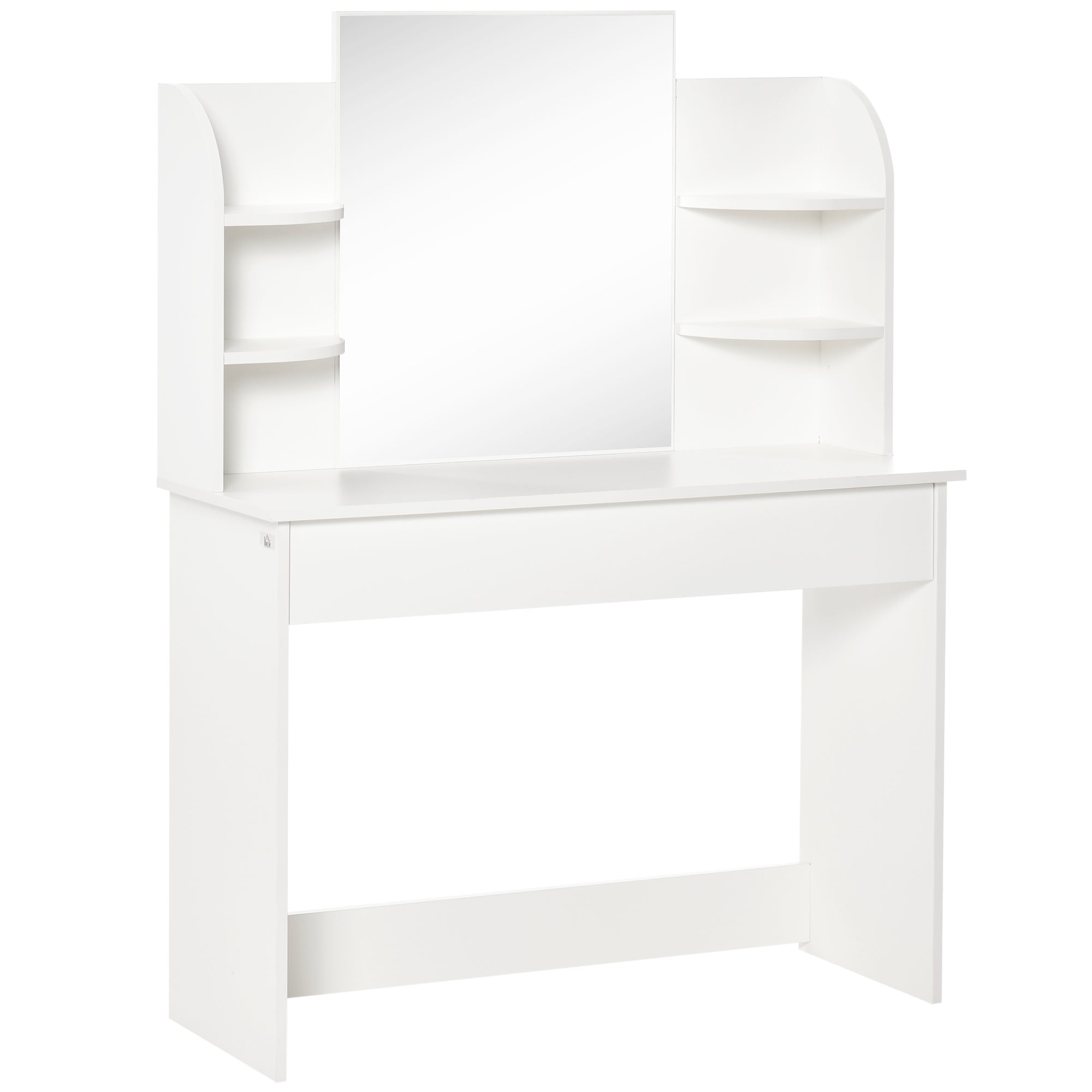 HOMCOM Dressing Table Vanity Set with Makeup Mirror Large Drawers Open Shelf for Bedroom White