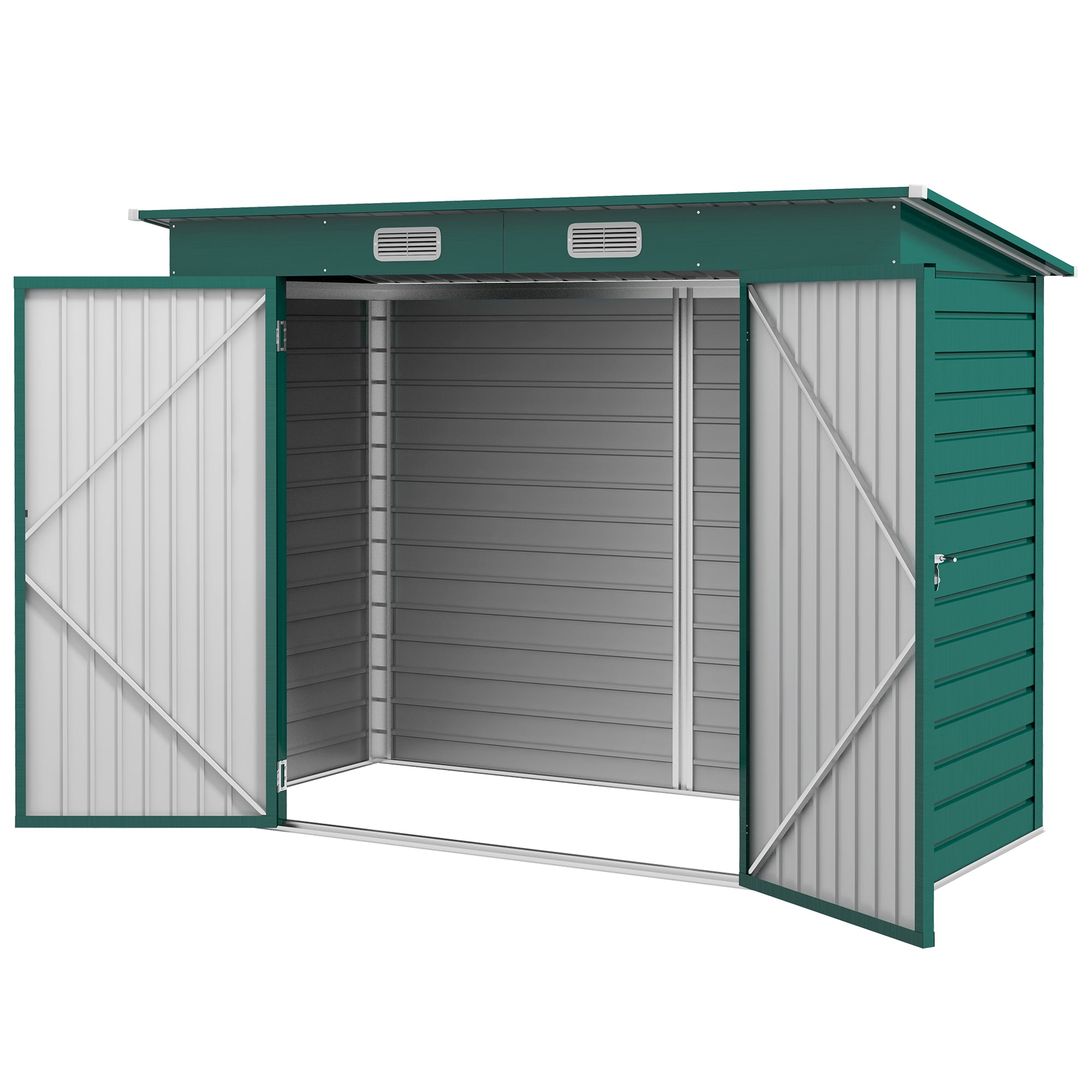 Outsunny 8 x 4FT Galvanized Garden Storage Shed, Metal Outdoor Shed with Double Doors and 2 Vents, Green