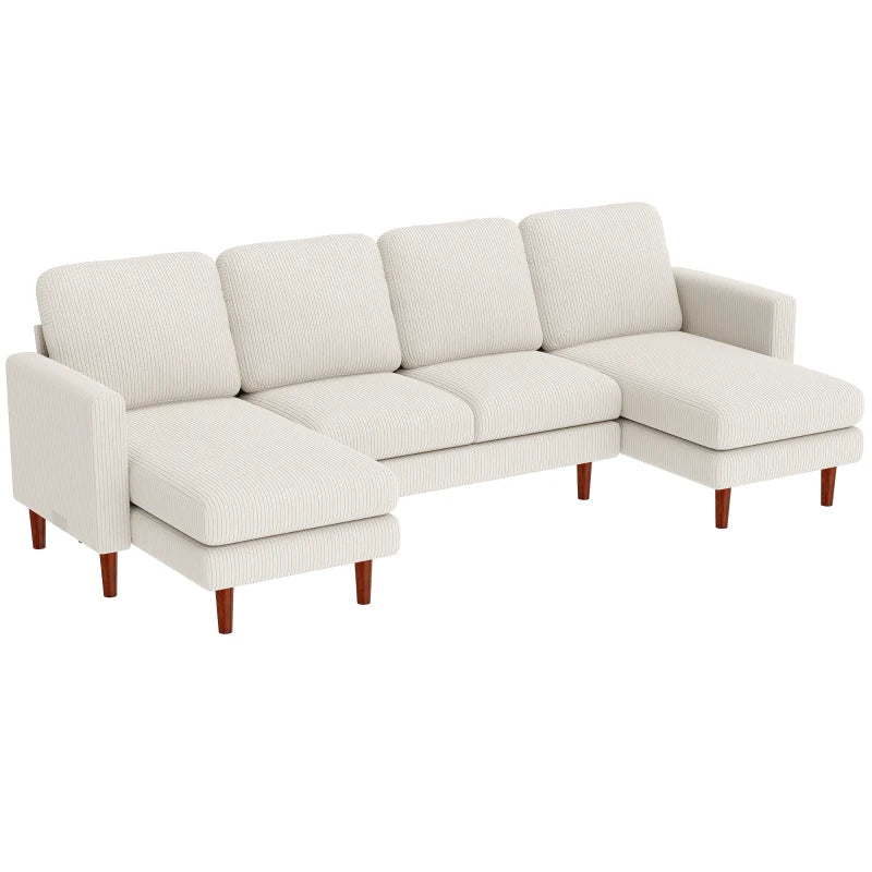 🛋️ U-Shaped Corduroy Sectional Sofa – Double Chaise (Beige)