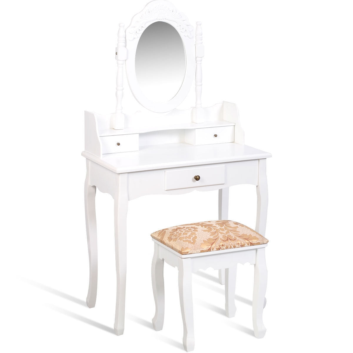 Vanity Makeup Dressing Table with Rotating Mirror and 3 DrawersÂ