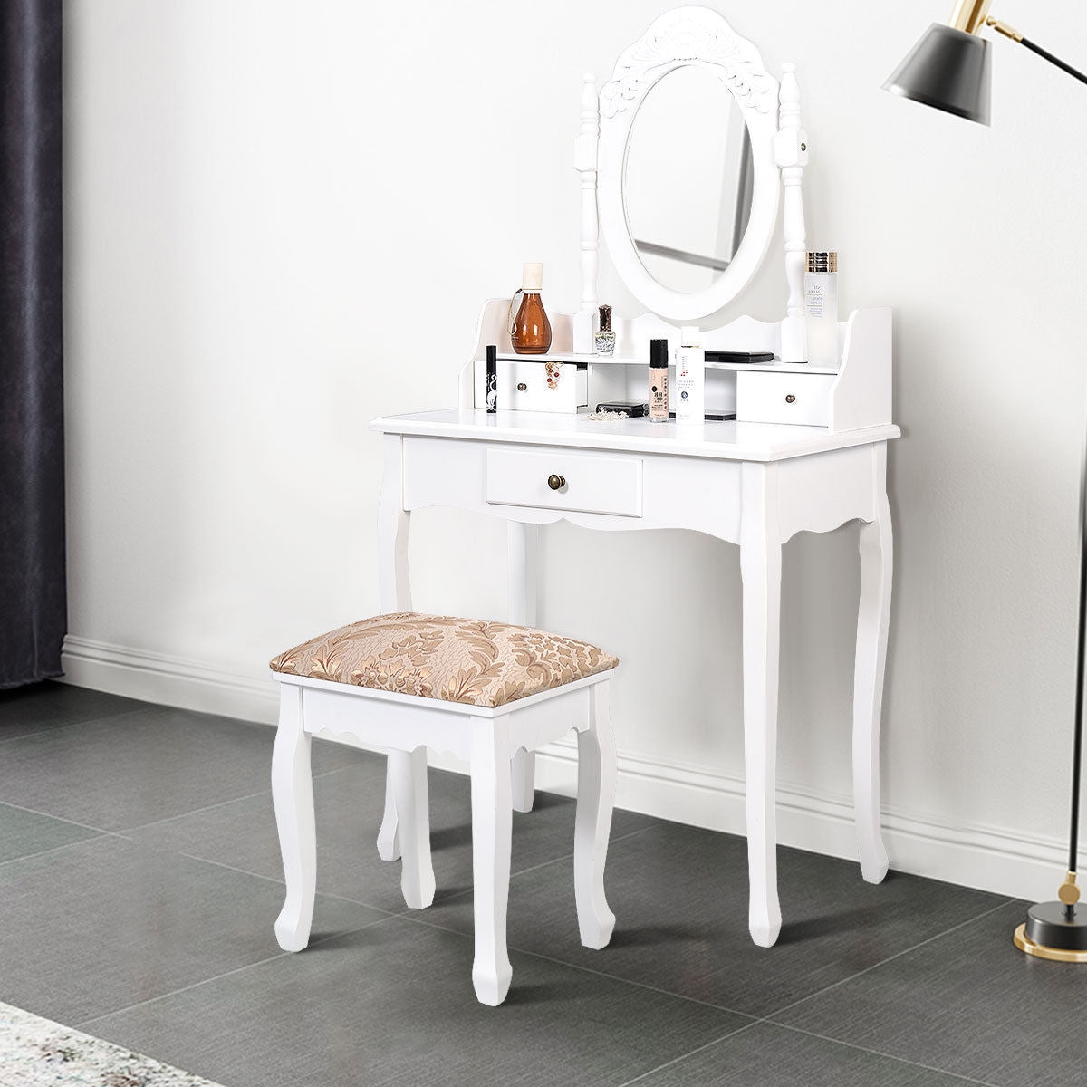 Vanity Makeup Dressing Table with Rotating Mirror and 3 DrawersÂ