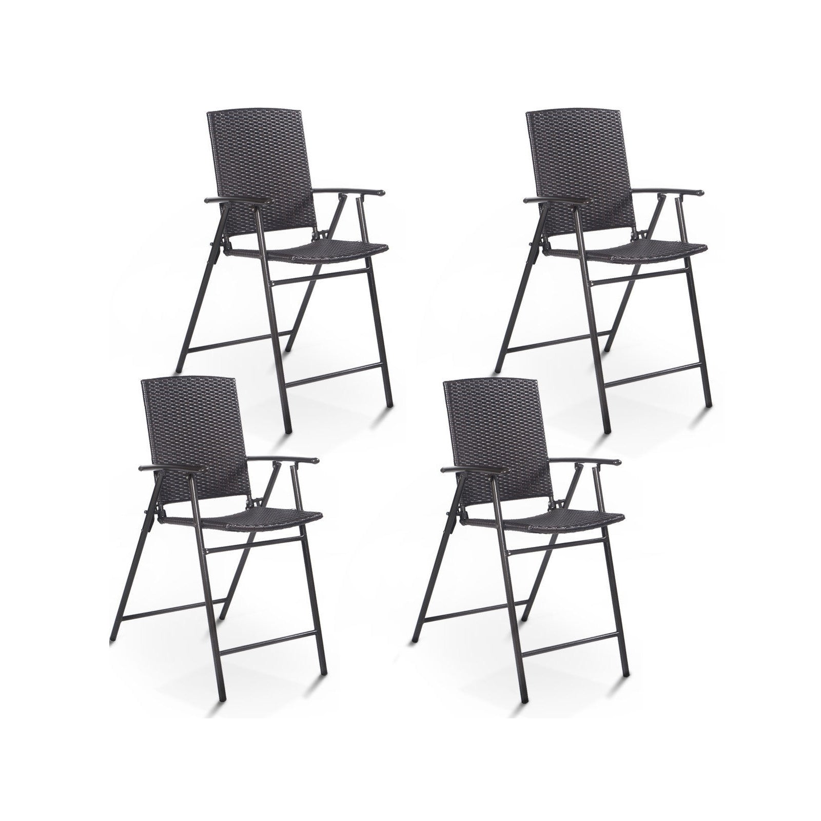 Set of 4 Folding Rattan Bar Chairs with Footrests and Armrests for Outdoors and IndoorsÂ