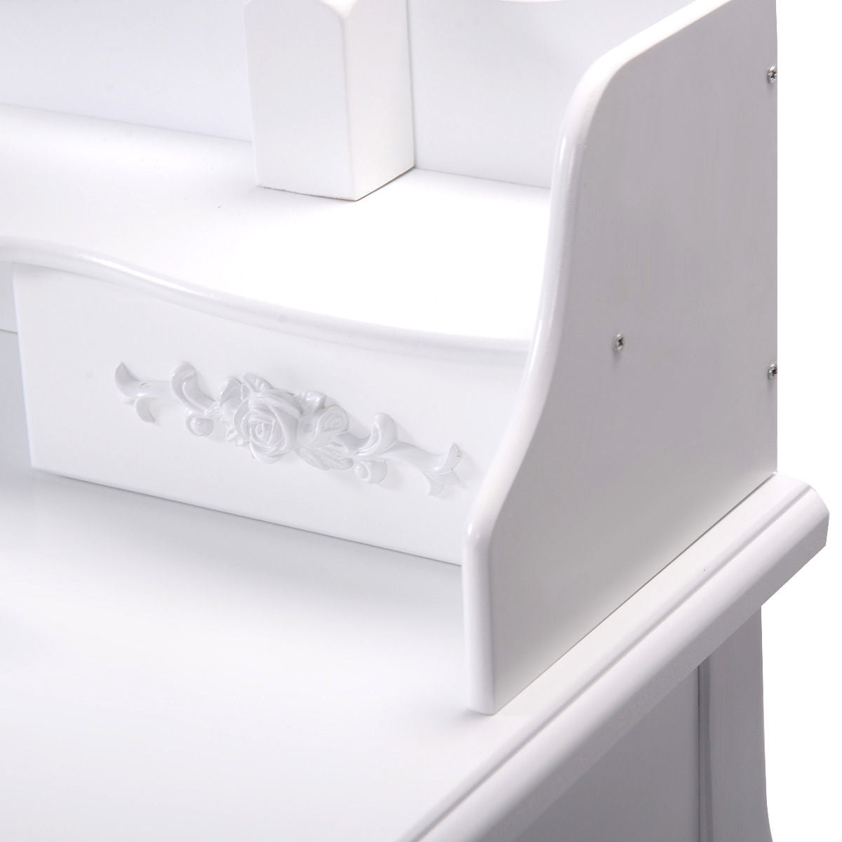 Wood Vanity Table Set with Oval Mirror and 4 Drawers for Kids Girls Women-WhiteÂ