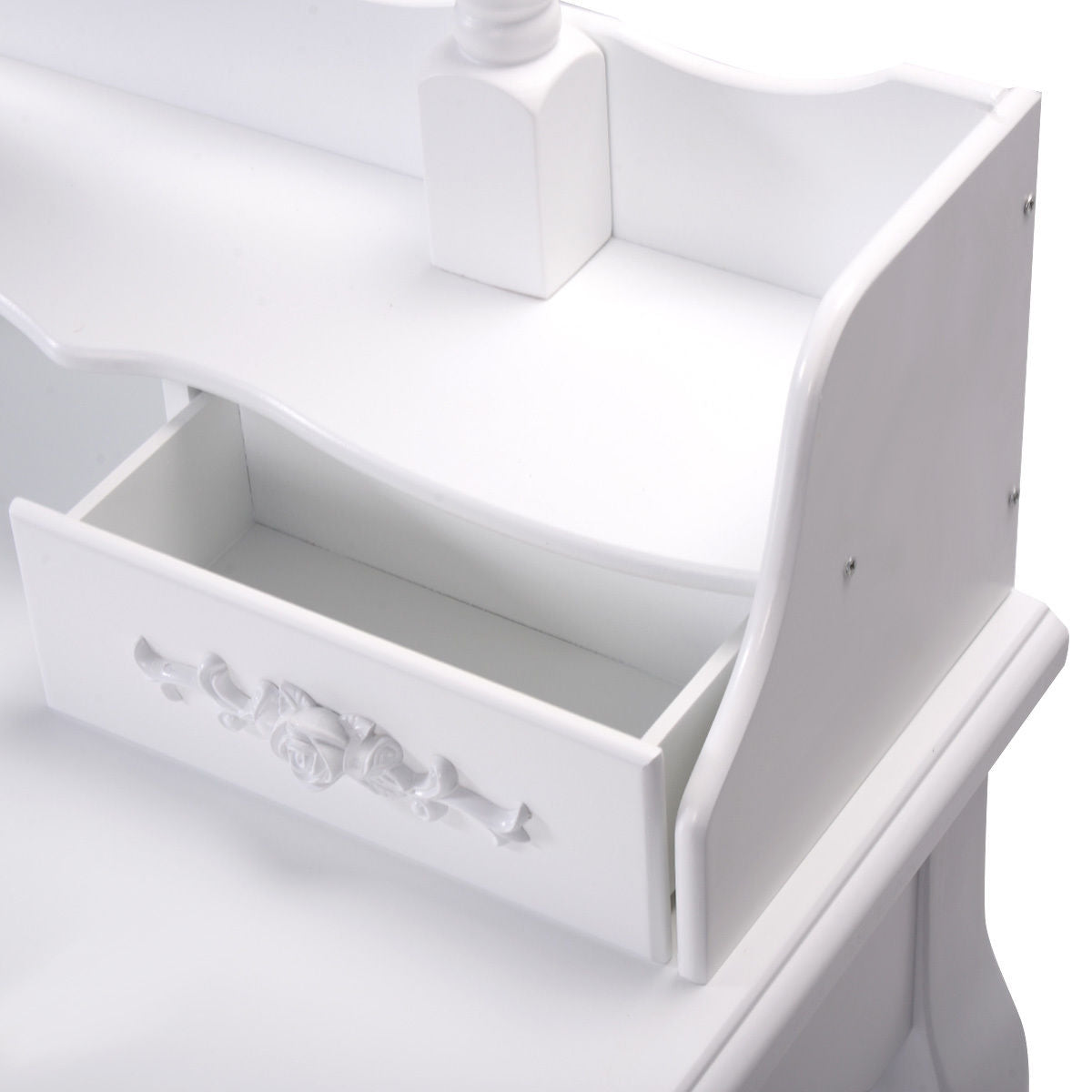 Wood Vanity Table Set with Oval Mirror and 4 Drawers for Kids Girls Women-WhiteÂ