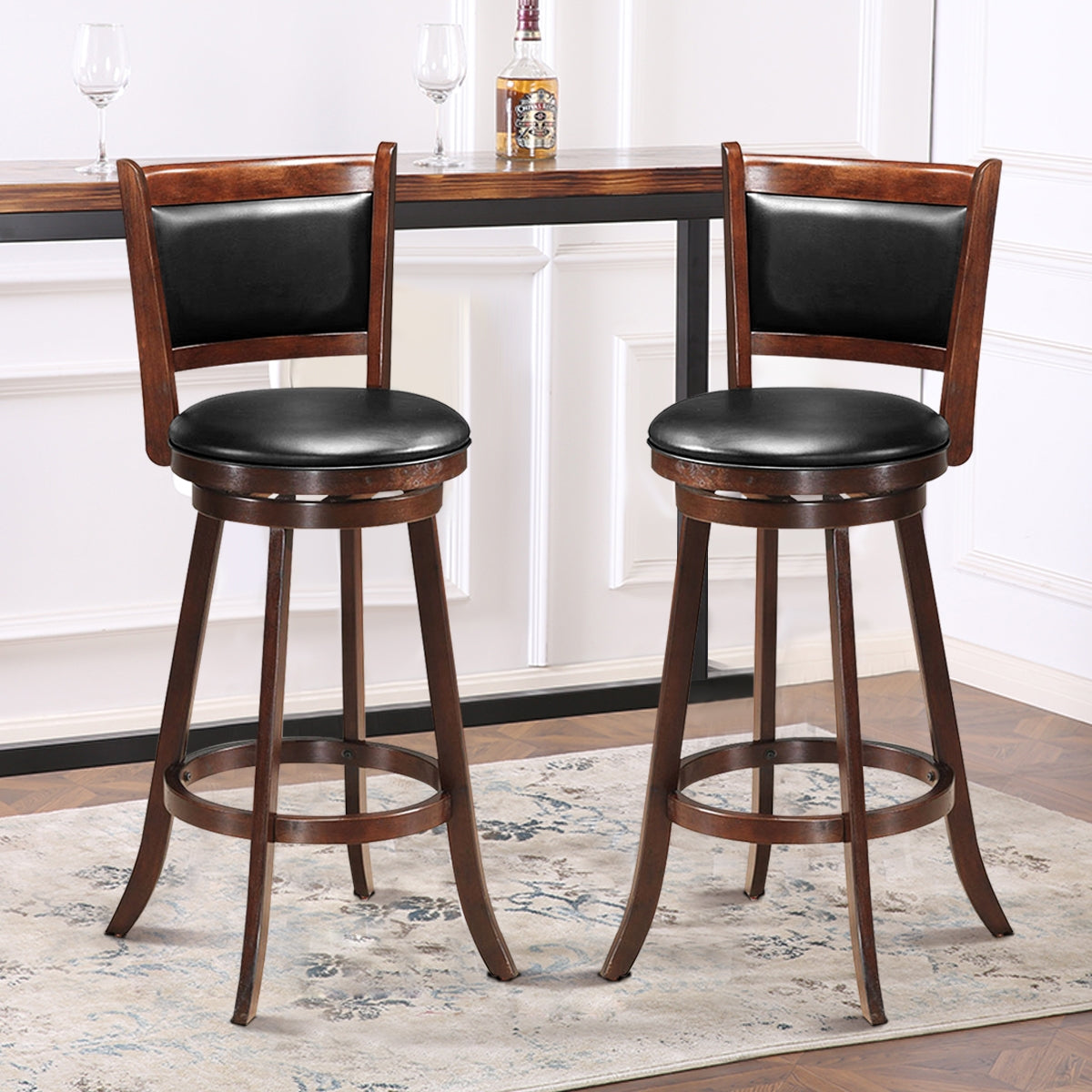 Set of 2 29 Inch Swivel Bar Height Stool Wood Dining Chair Barstool-BrownÂ