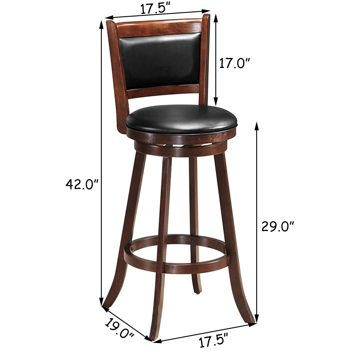 Set of 2 29 Inch Swivel Bar Height Stool Wood Dining Chair Barstool-BrownÂ