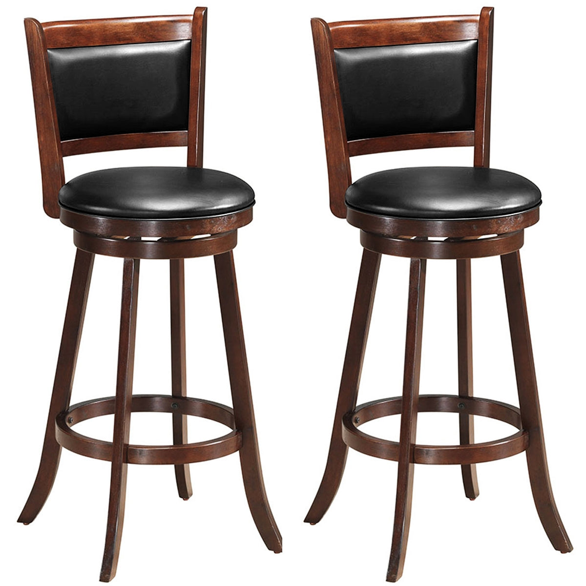 Set of 2 29 Inch Swivel Bar Height Stool Wood Dining Chair Barstool-BrownÂ