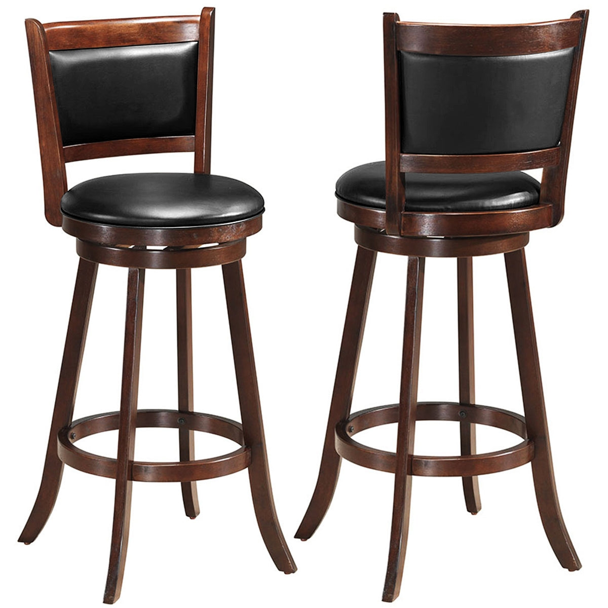 Set of 2 29 Inch Swivel Bar Height Stool Wood Dining Chair Barstool-BrownÂ