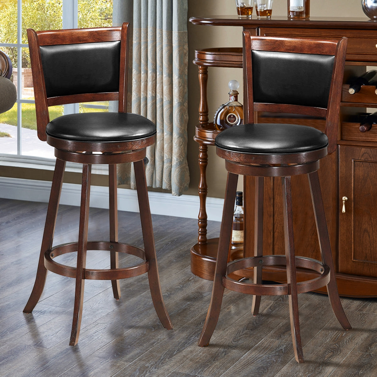 Set of 2 29 Inch Swivel Bar Height Stool Wood Dining Chair Barstool-BrownÂ