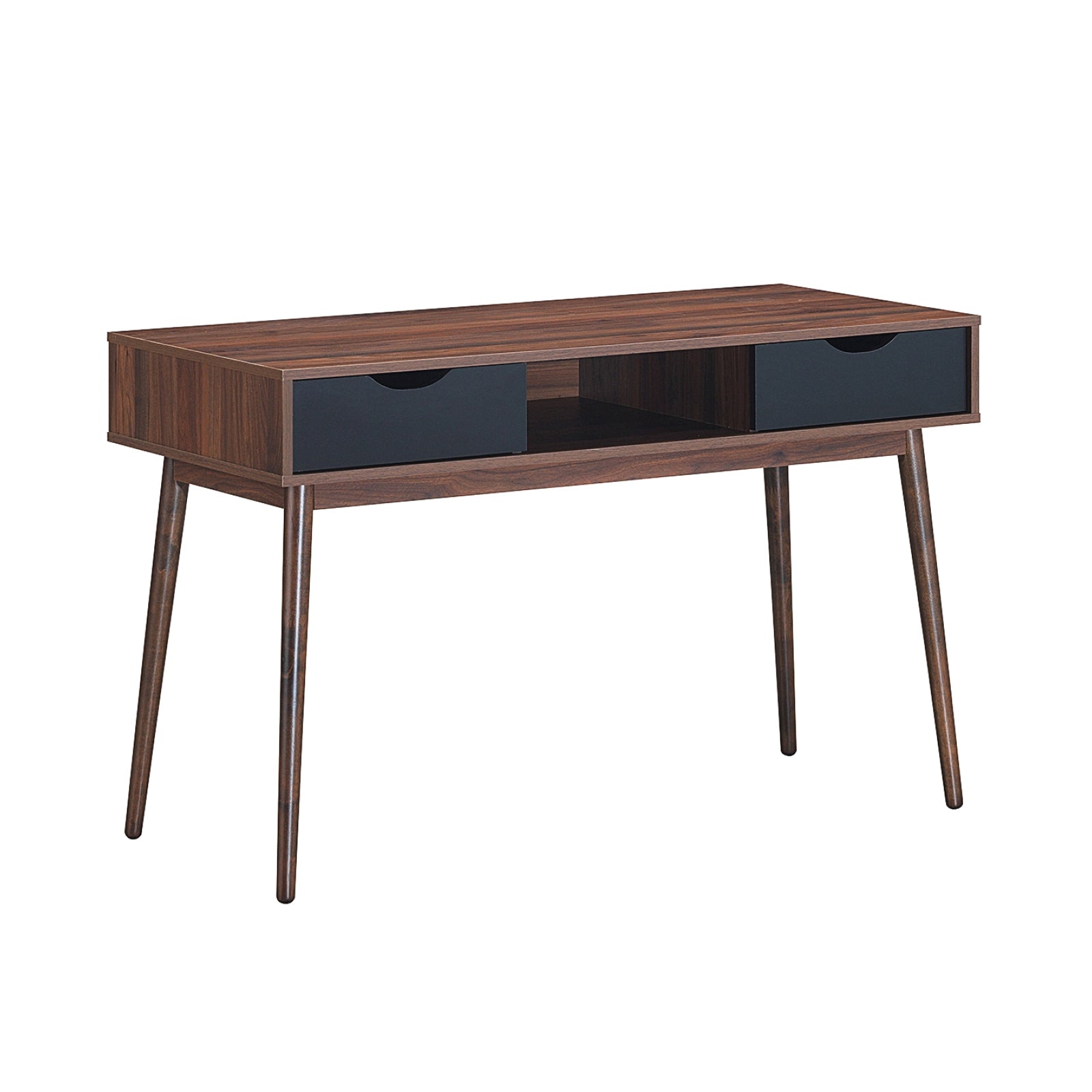 Mid Century Wooden Computer Desk with Storage Drawers-WalnutÂ