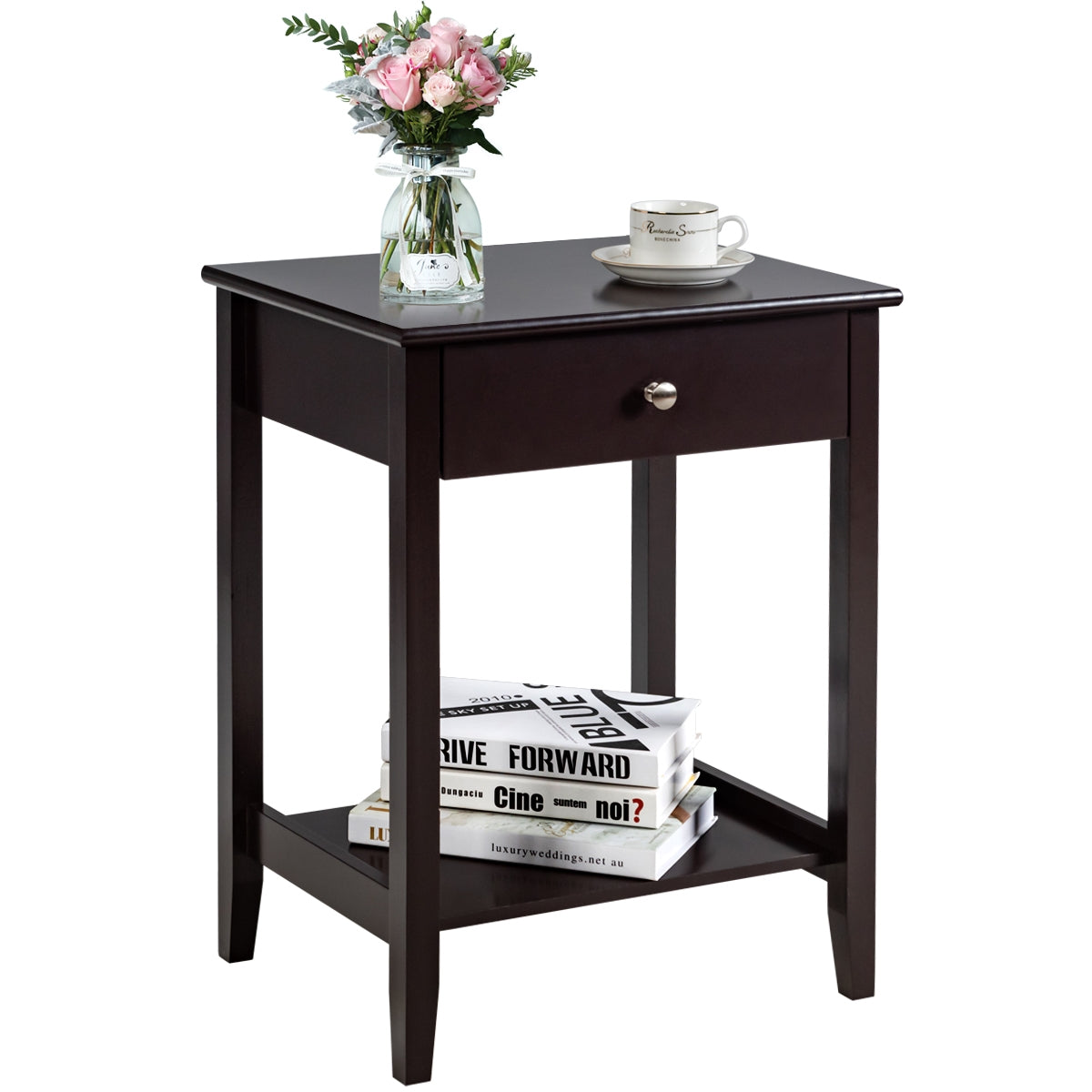 Set of 2 Wooden Bedside Sofa Table-BrownÂ