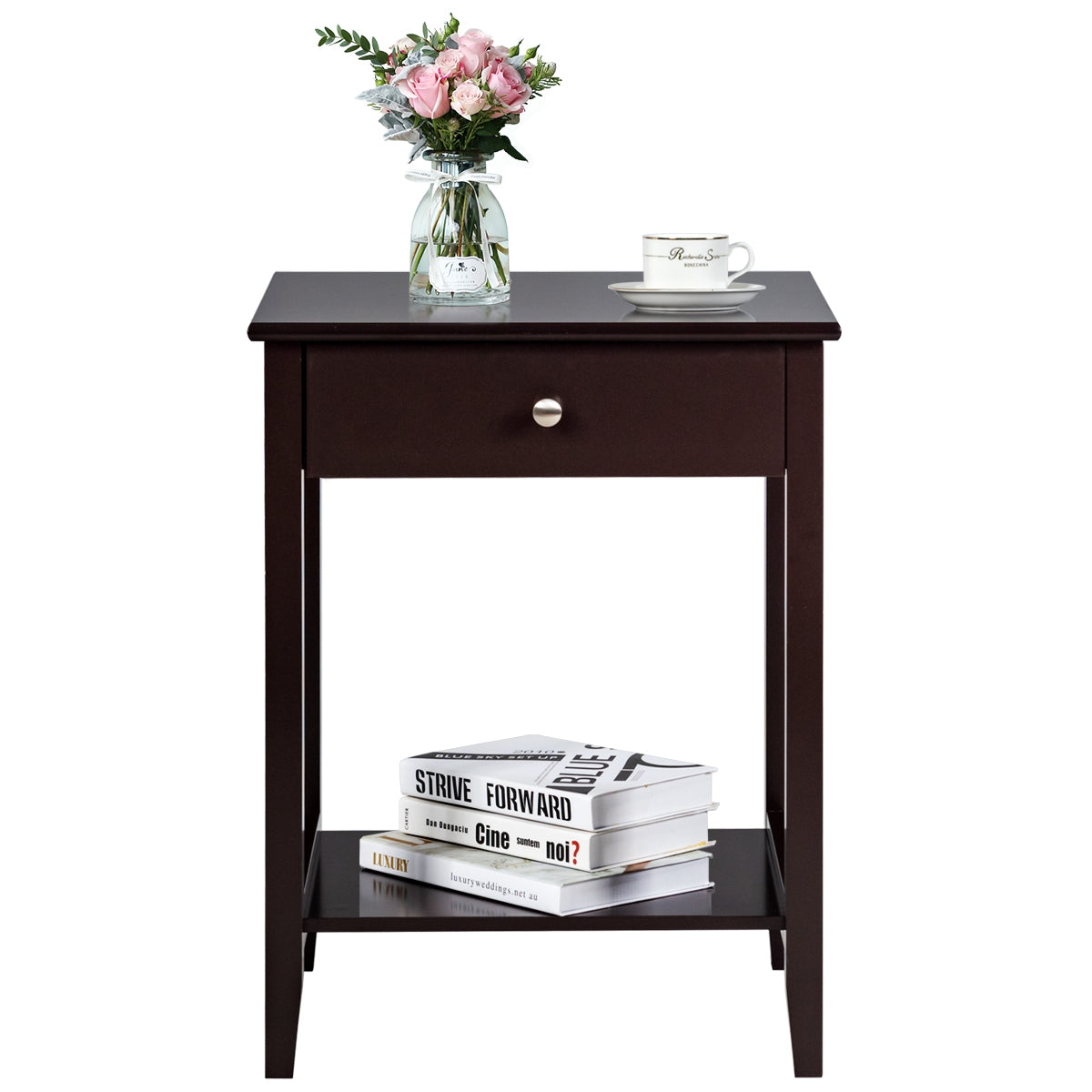 Set of 2 Wooden Bedside Sofa Table-BrownÂ