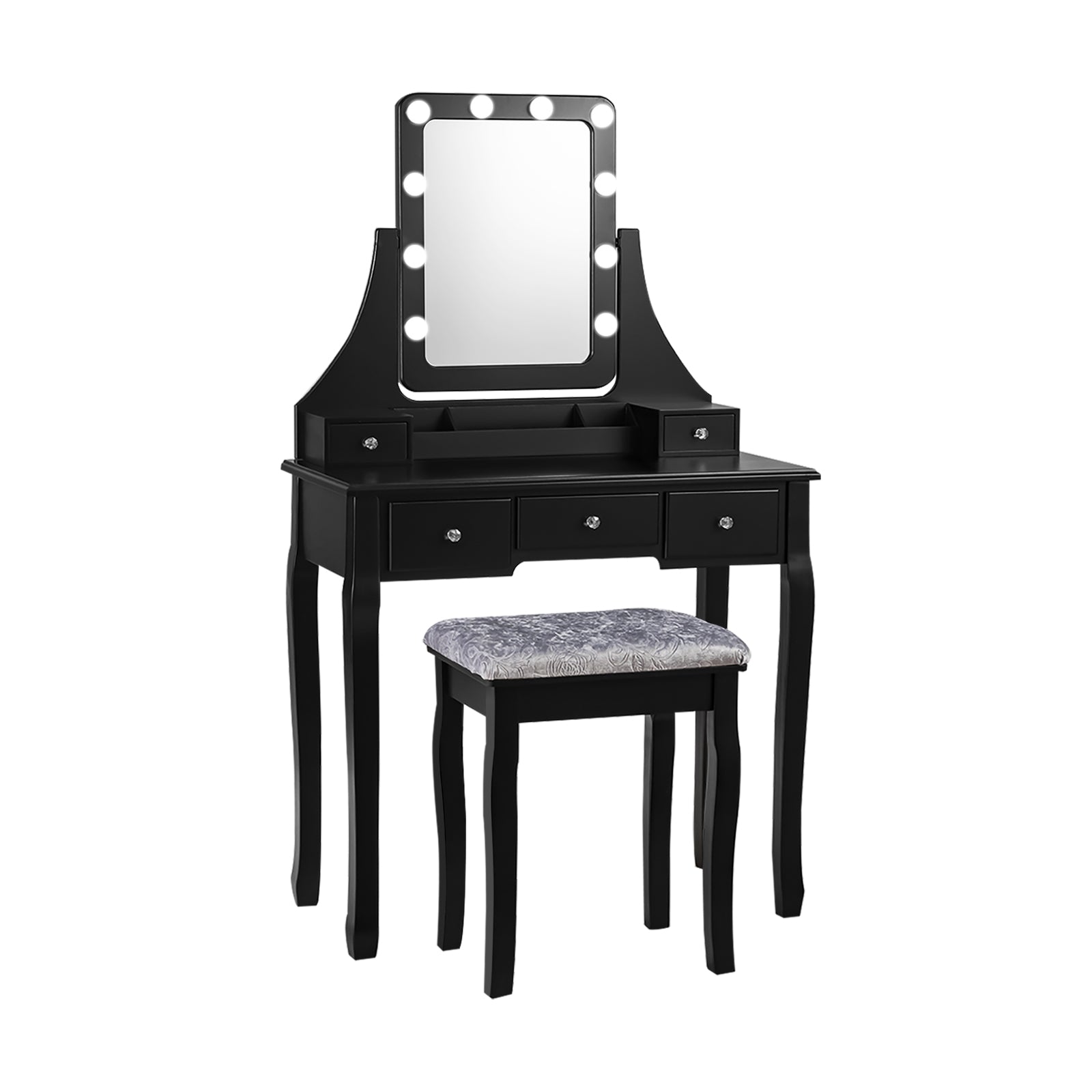 Vanity Dressing Table Set with 10 Dimmable Bulbs and Cushioned Stool-BlackÂ