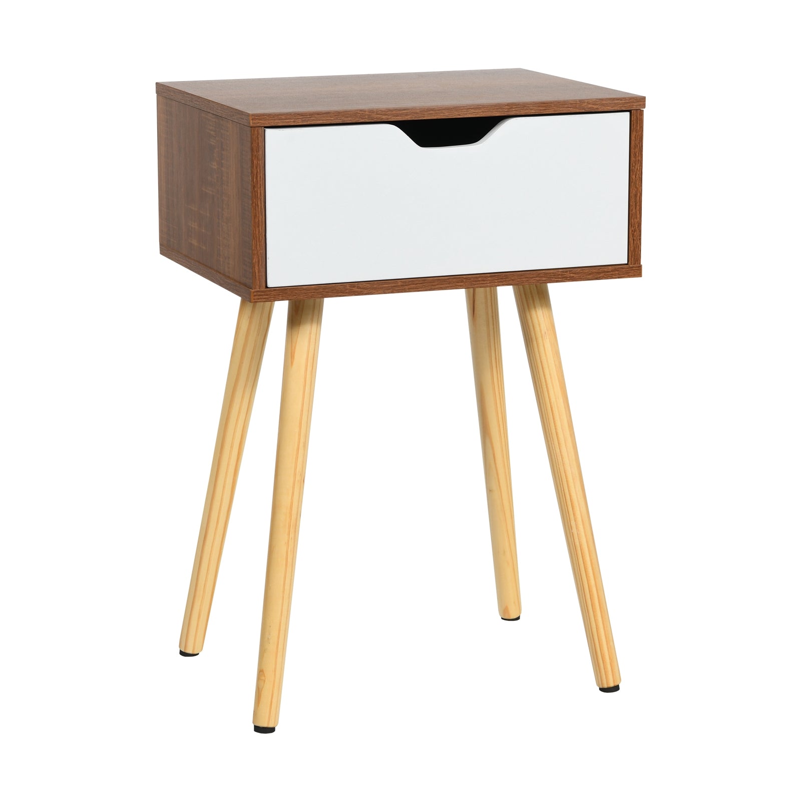 End Side Storage Drawer Nightstand with Solid Wooden LegÂ