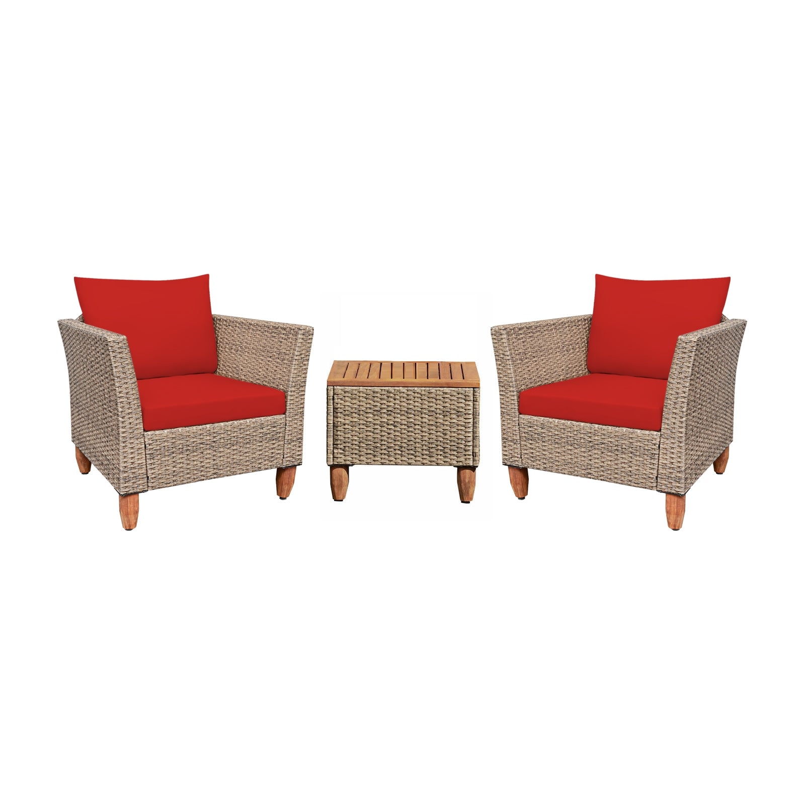 3 Pieces Patio Rattan Furniture Set with Washable Cushion for Yard Porch-RedÂ
