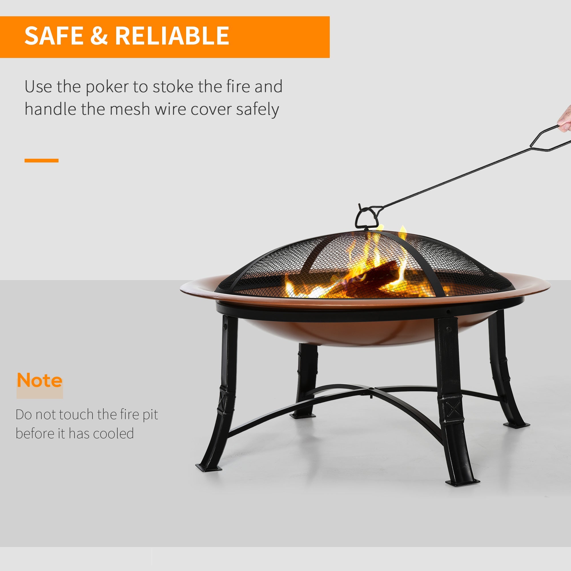 Outsunny 30" Outdoor Fire Pit Bowl, Round Fire Pit with Lid, Log Grate, Poker for Backyard, Camping, Picnic, Bronze