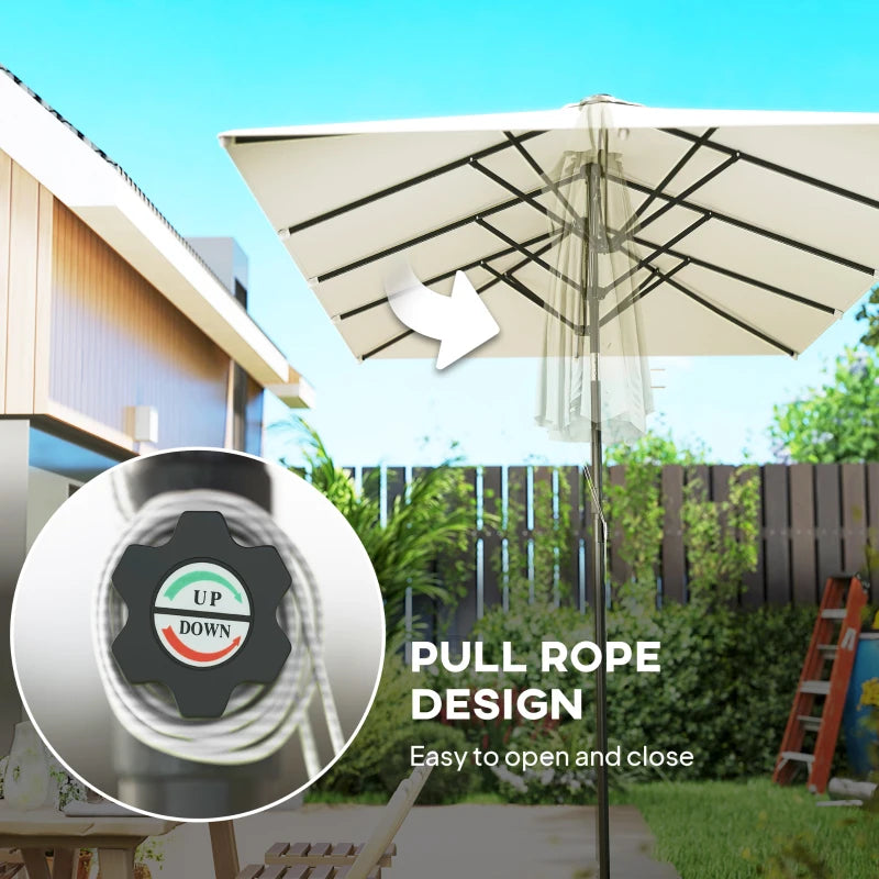 Double-Sided Patio Umbrella Parasol with Tilt, Adjustable Height, Vents and 12 Ribs, for Garden, White