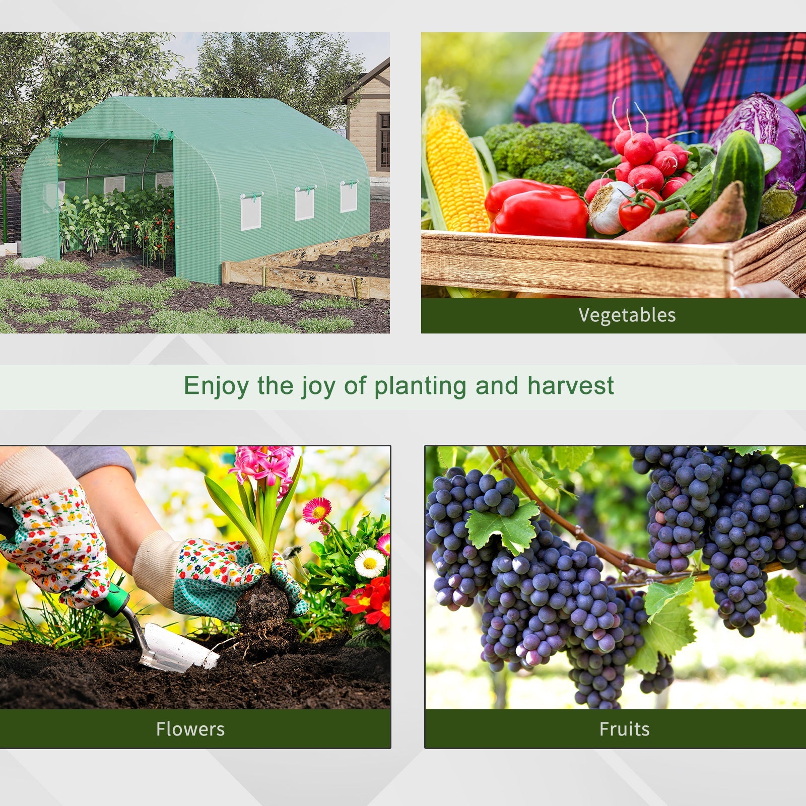 Outsunny 11'x10'x7' Walk-In Greenhouse Hoop House Garden Plant Flower Seed Grow Tent Premium Steel Frame Green