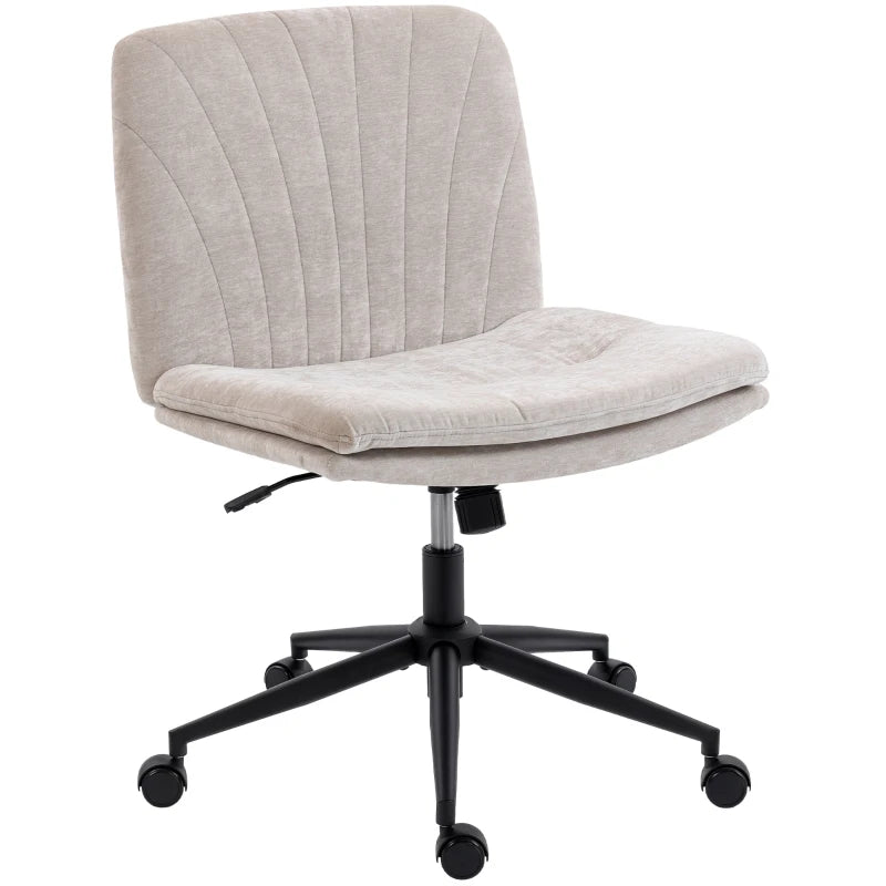 Criss Cross Chair with Wheels, Wide Office Chair with No Arms, Adjustable Height, Tilting, Beige