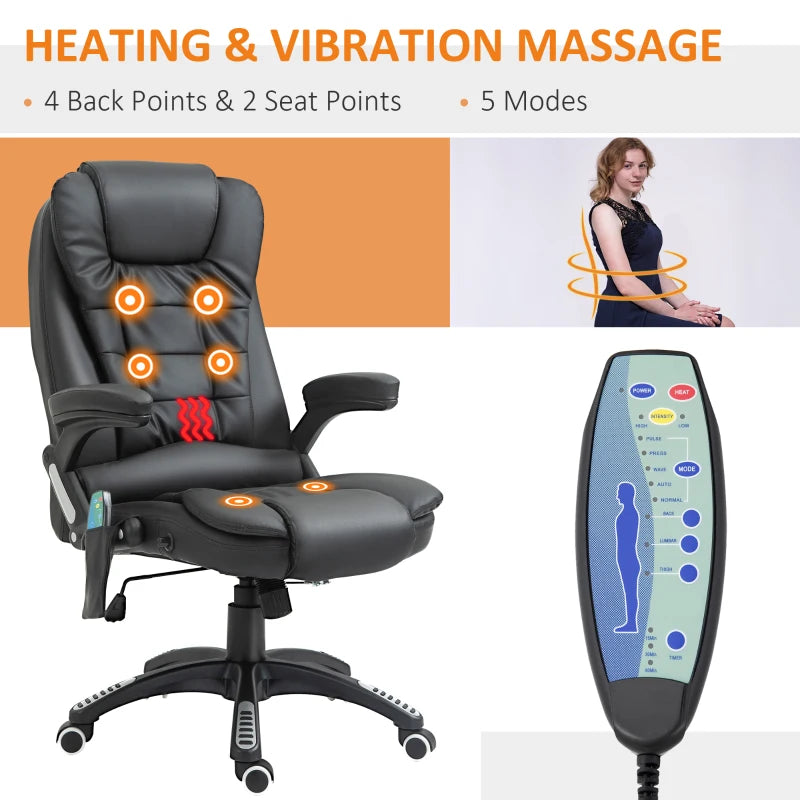 Executive Office Chairs Heated Massage High Back Reclining Office Chair Swivel Leather Adjustable Vibrating Furniture Black