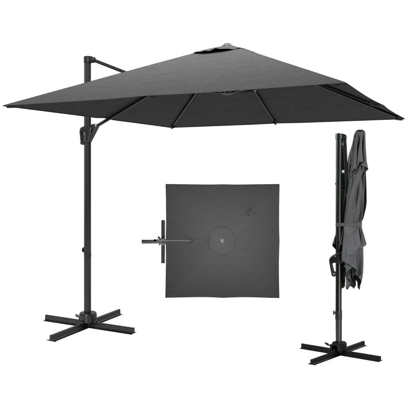 8'x8' Square Patio Hanging Offset Umbrella, Outdoor Cantilever Parasol w/ Cross Base, Dark Grey