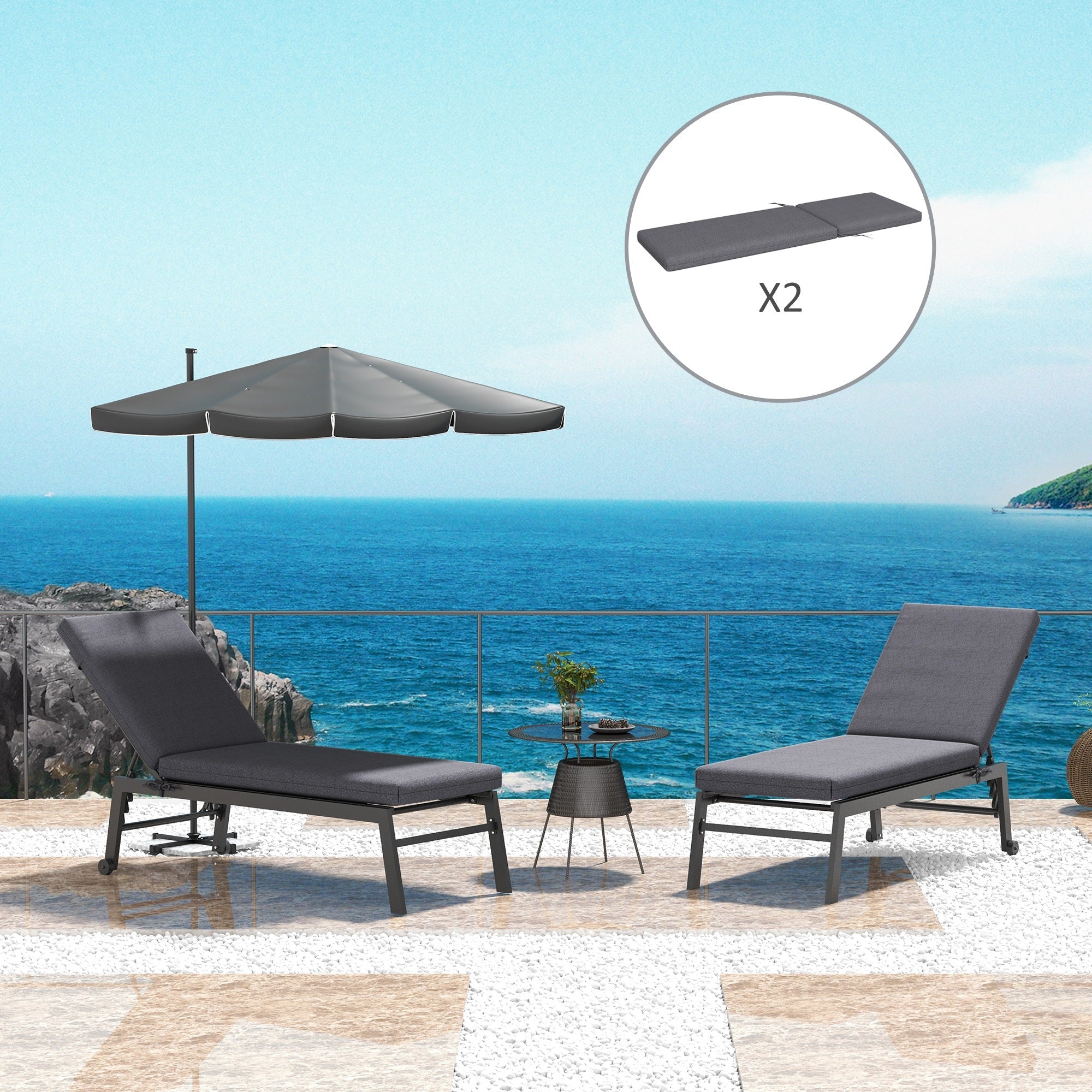 Outsunny 2-Piece Back and Seat Cushion Pillows Replacement, Patio Chair Cushions Set with Ties for Indoor Outdoor, Grey