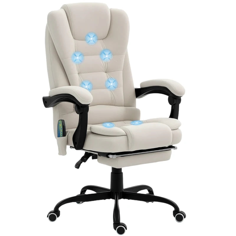 7-Point Vibrating Massage Chair, Reclining Office Chair with Footrest, Reclining Back, Adjustable Height, Beige