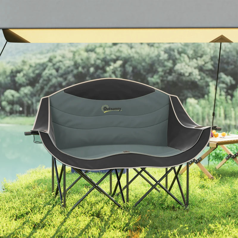 Portable Camp Chair, Double Camping Chair with Cup Holders and Carry Bag, Support 551 lbs, Black