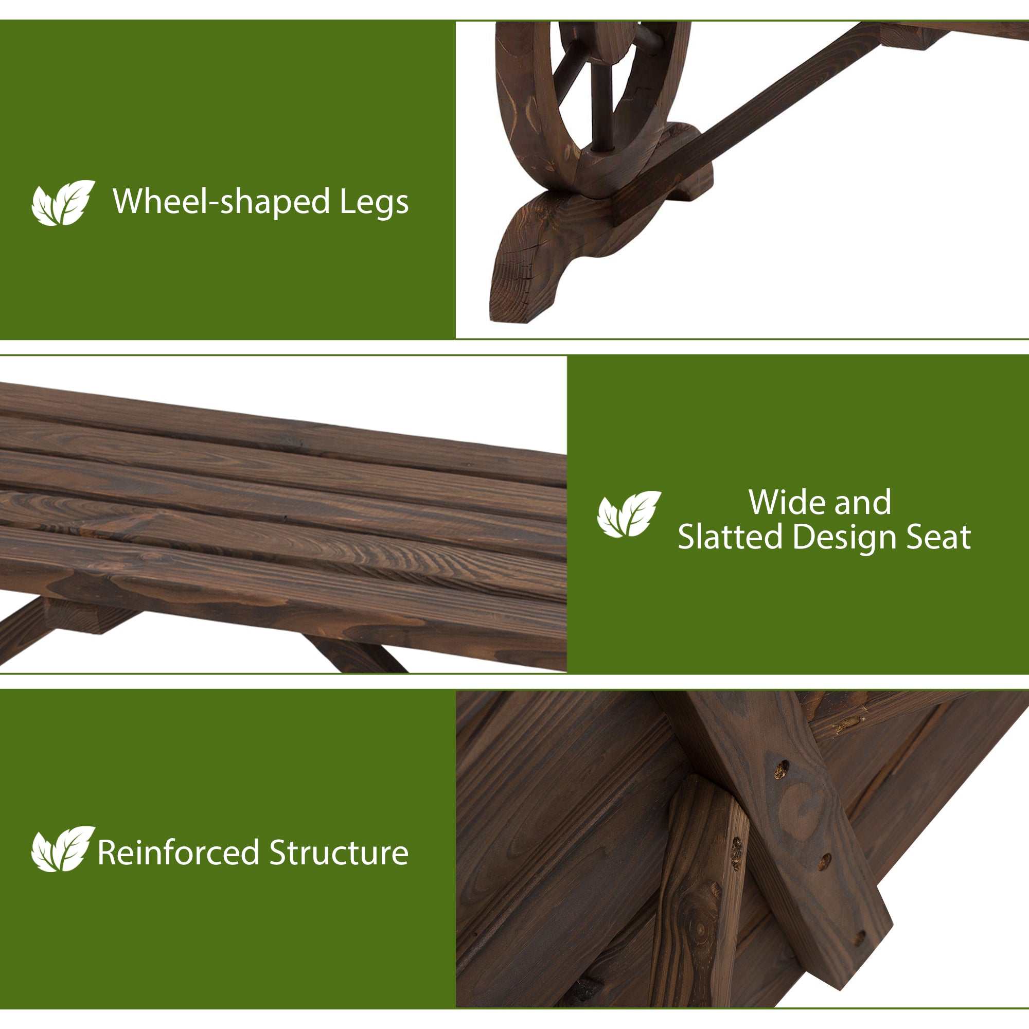 Outsunny Rustic Wooden Wheel Outdoor Garden Bench 2-Person Unique Design Durable Construction