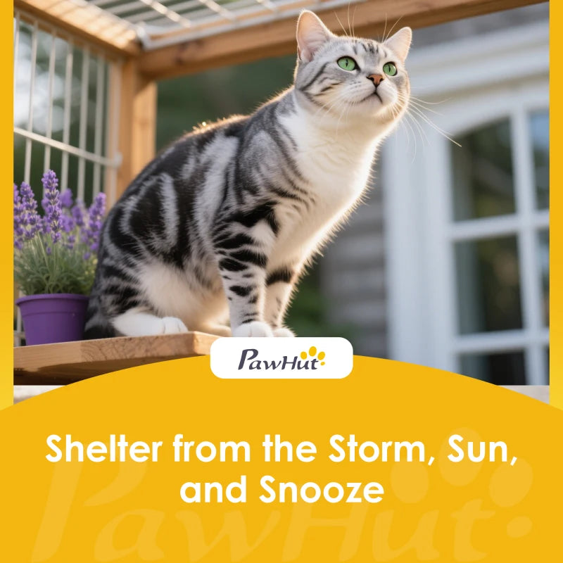 PawHut Wooden Outdoor Cat Tunnel Catio with 2 Access Doors, Wall or Floor Mount Extendable Pet Run