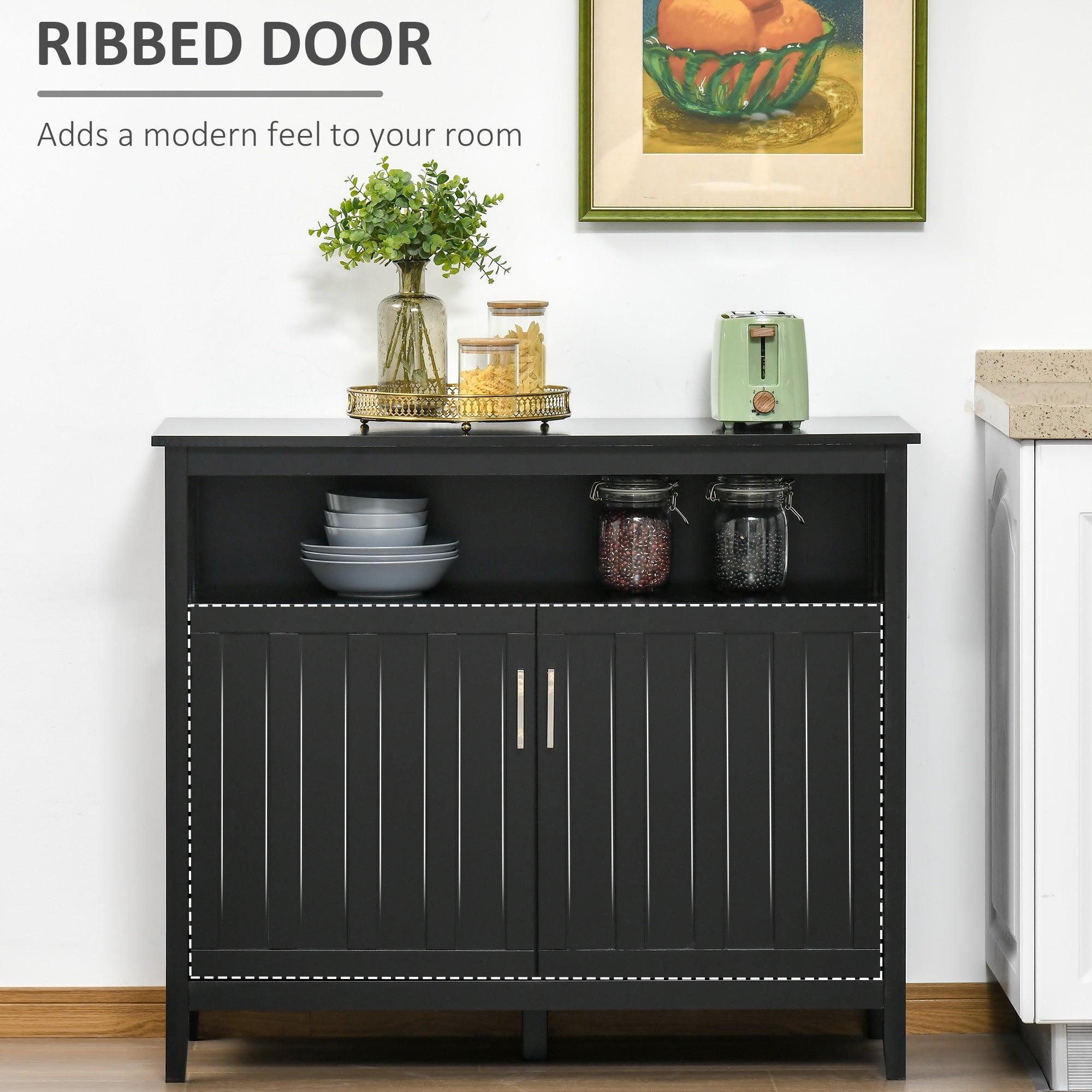 HOMCOM Black Storage Buffet Server: Sideboard Bar Cabinet Cupboard Console Table with 2 Doors and Adjustable Shelves