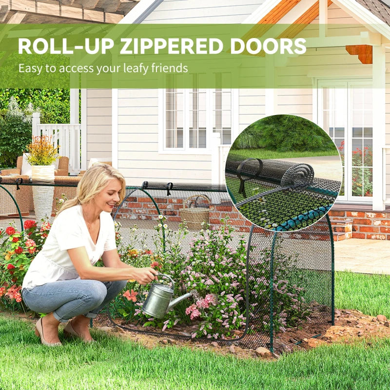 8' x 3' Crop Cage, Garden Plant Protector, with 3 Zippered Doors and 6 Ground Stakes, for Garden, Yard, Lawn, Black