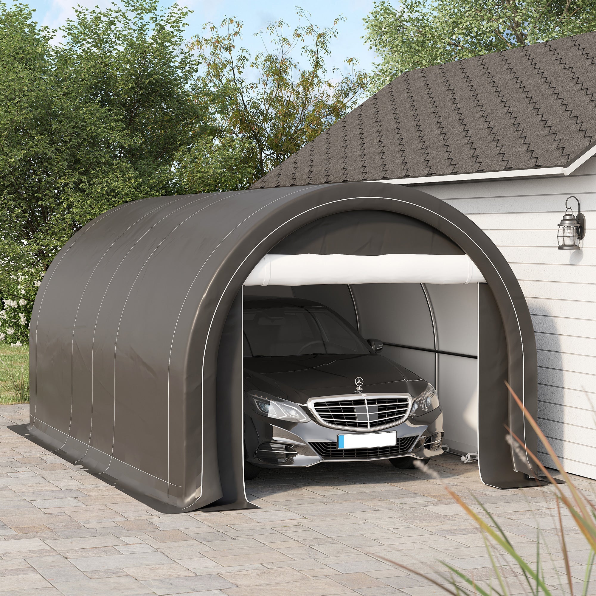 Outsunny Carport 16'x10' Heavy Duty Garage Storage Tent with Zippered Door Anti-UV PE Cover