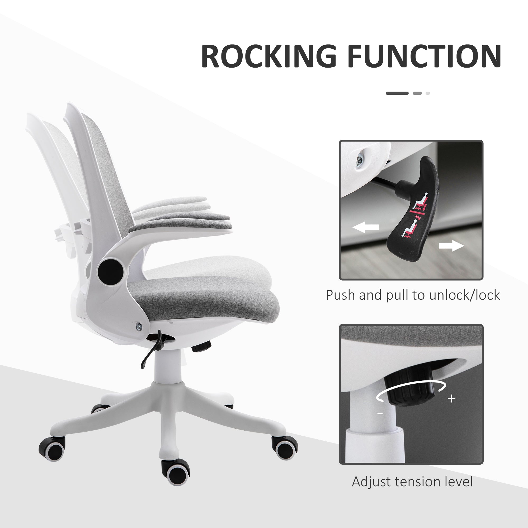 Vinsetto Breathable Fabric Office Chair: 360° Swivel Task Chair, Flip-up Arms, Adjustable Height Desk Chair, Grey