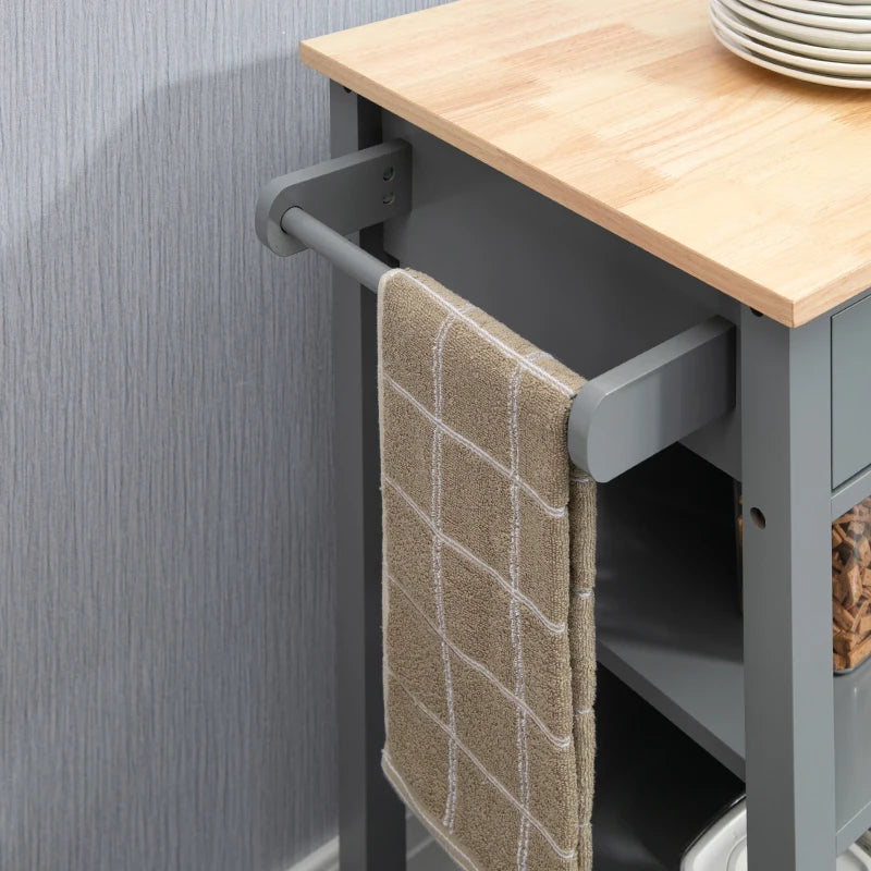 Kitchen Island, Compact Kitchen Cart on Wheels with Open Shelf & Storage Drawer for Dining Room, Kitchen, Grey