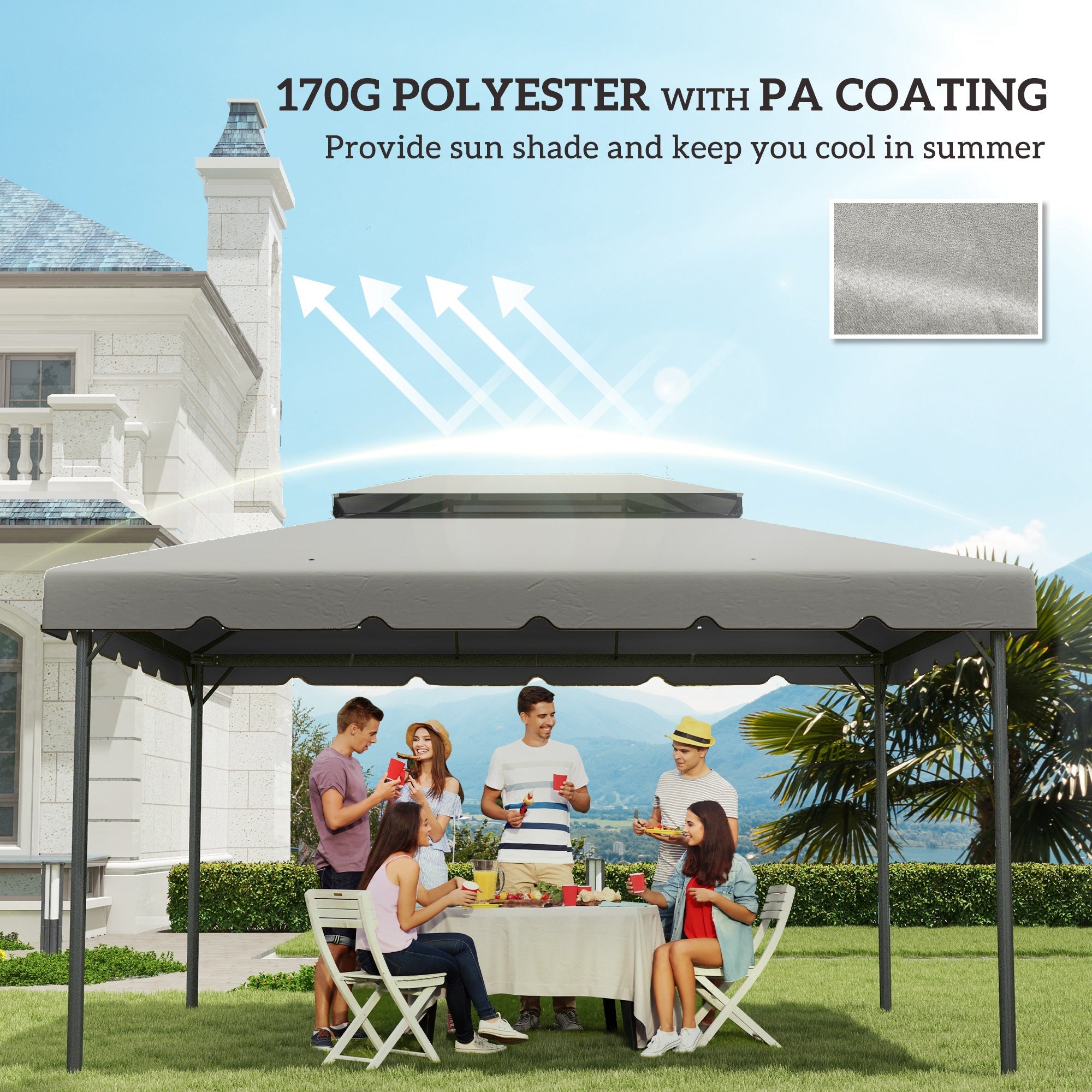 Outsunny 12.8' x 9.5' Gazebo Replacement Canopy, Gazebo Top Cover with Double Vented Roof for Garden Patio(TOP ONLY), Grey