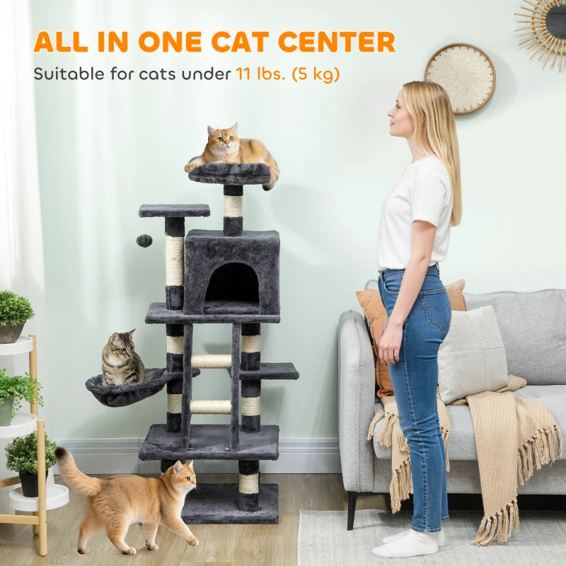 52 Inch Large Cat Tree for Indoor Cats, Dark Grey