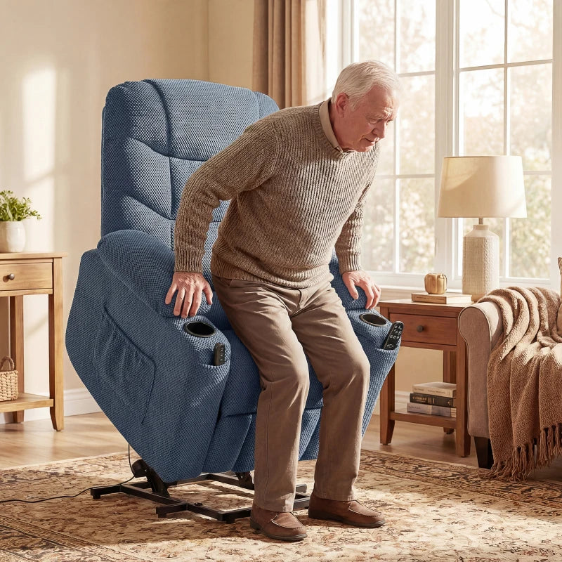 Power Recliner Chair with Massage, Electric Lift Chair for Elderly with Side Pockets, Cup Holders, Remote, Blue