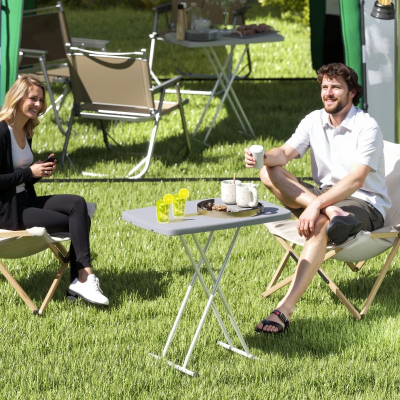 Portable Patio Side Table, Height Adjustable Outdoor Side Table, Folding Balcony Table with Metal Frame, Dark Grey