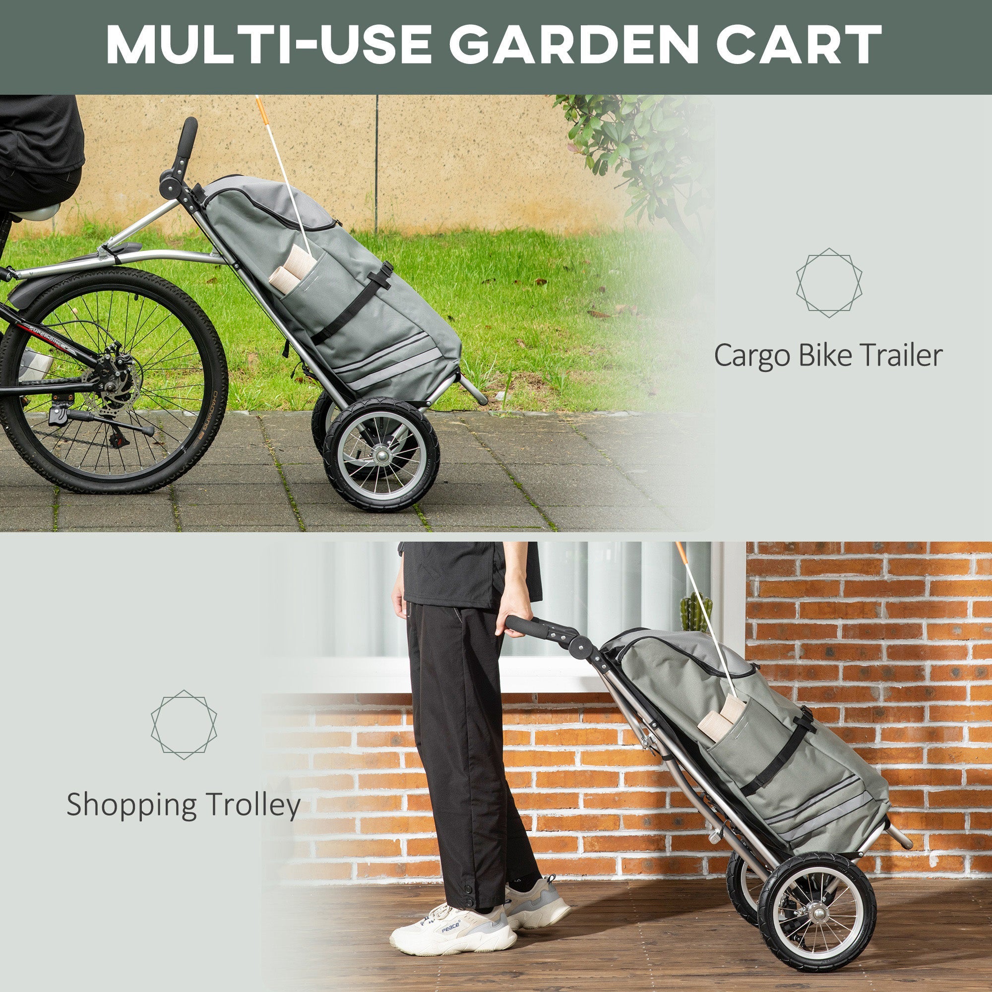 Soozier Bike Trailer, Bicycle Cargo Trailer with 12" Wheels, Reflective Strips, Outdoor Wagon Carrier with Aluminum Frame