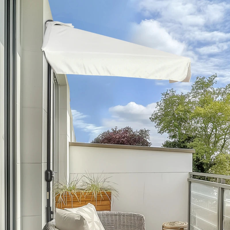 7.5ft Half Umbrella Semi Patio Parasol with Crank Handle, Top Vent for Garden, Balcony- NO BASE INCLUDED, Cream