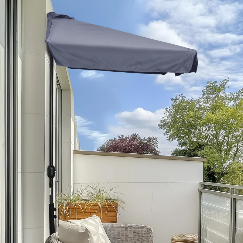 7.5ft Half Umbrella Semi Patio Parasol with Crank Handle, Top Vent for Garden, Balcony- NO BASE INCLUDED, Grey