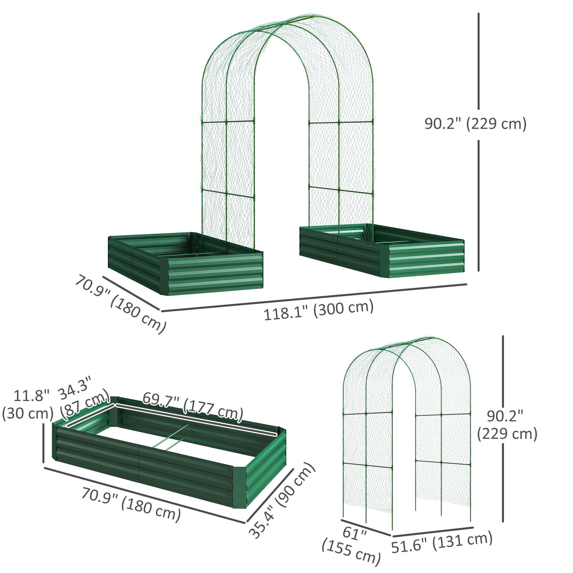 Outsunny Metal Raised Garden Bed with Trellis for Climbing Plants, Galvanized Garden Bed Kit Outdoor Garden Box with Trellis
