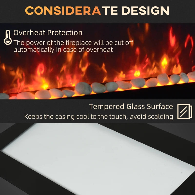 Wall Mounted Fireplace, 41 Inch Modern Electric Fireplace with Patented LED Flame Effect and 7 Colors, Black