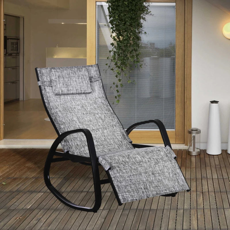 Patio Rocking Lounge Chair Adjustable Texteline Zero Gravity Rocker Outdoor Recliner Seat w/ Pillow, Footrest